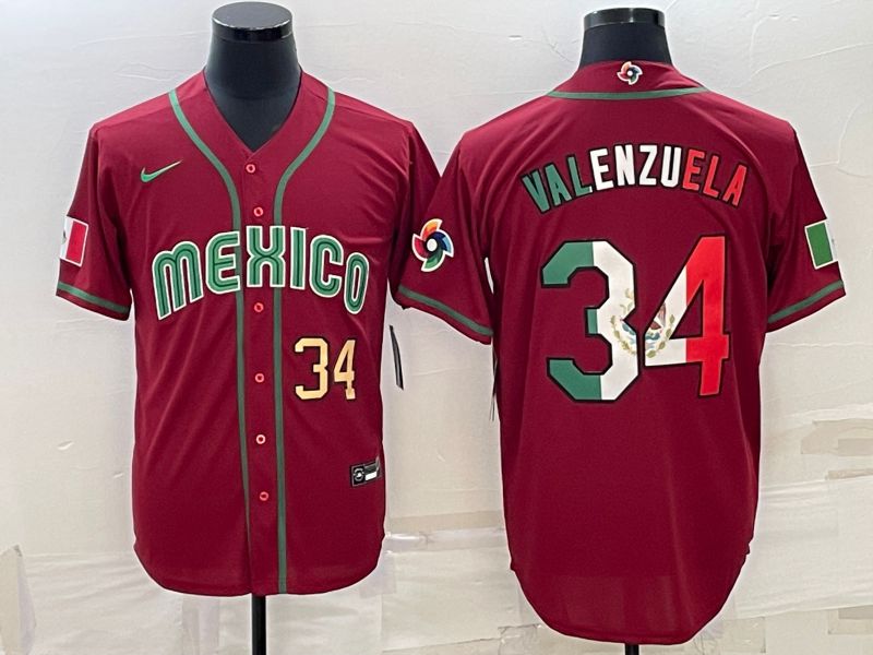 Men 2023 World Cub Mexico 34 Valenzuela Red Nike MLB Jersey4
